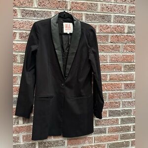 All worthy black blazer with faux leather  trim  Size 8
